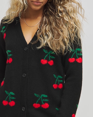 Black Cherry Print Boyfriend Cardigan