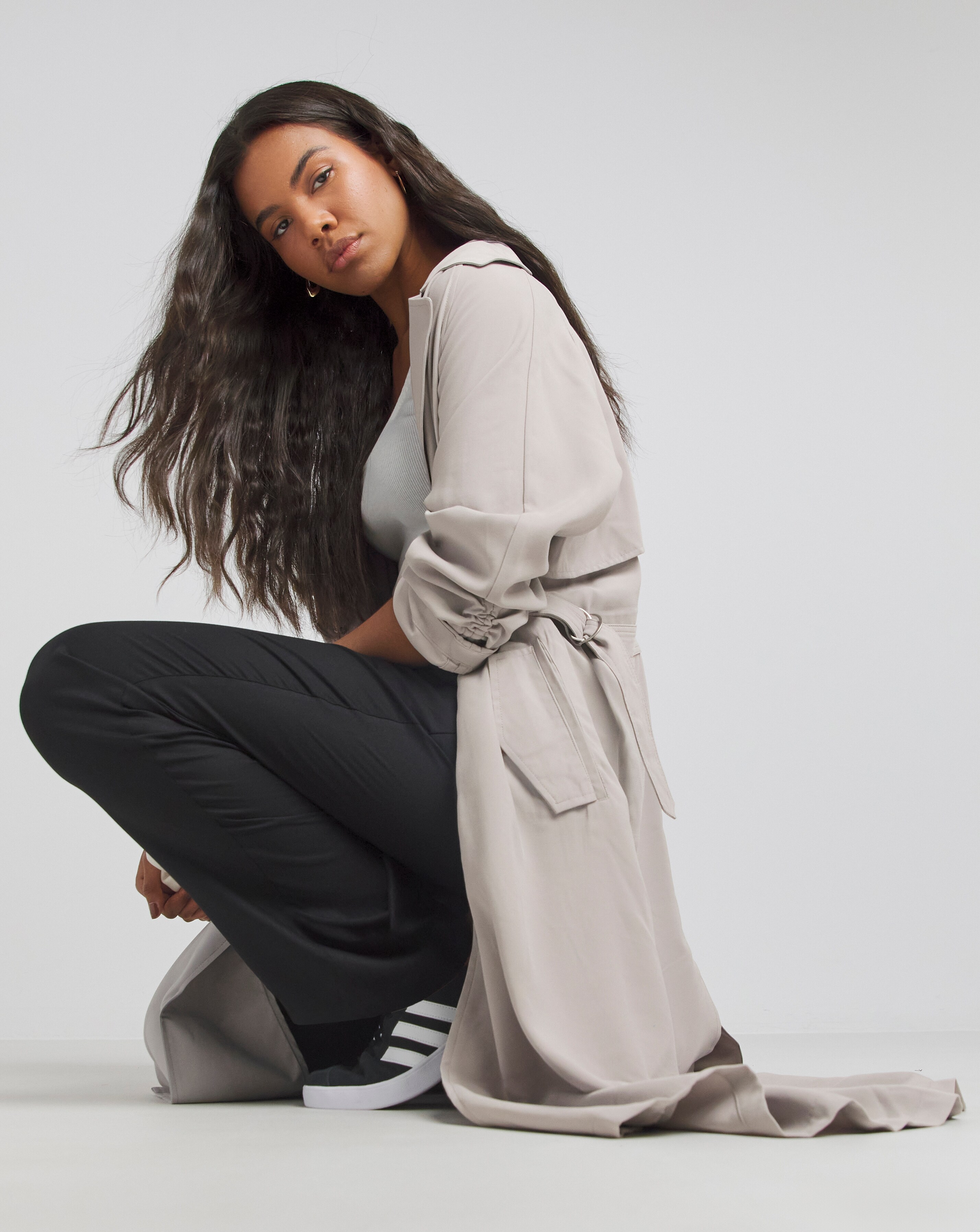 Grey Soft Ruched Sleeve Trench | Simply Be