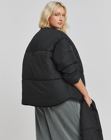 Black Scarf Detail Round Neck Jacket
