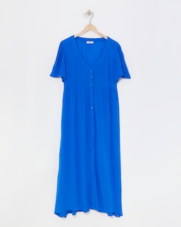 Simply Be Blue Crinkle Button Up Maxi Dress