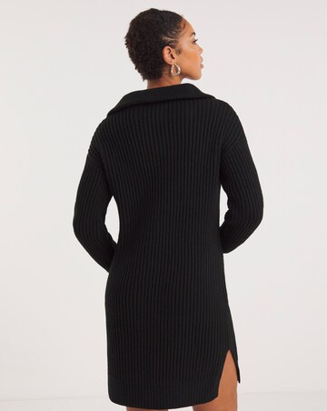 Black Zip Neck Knitted Dress
