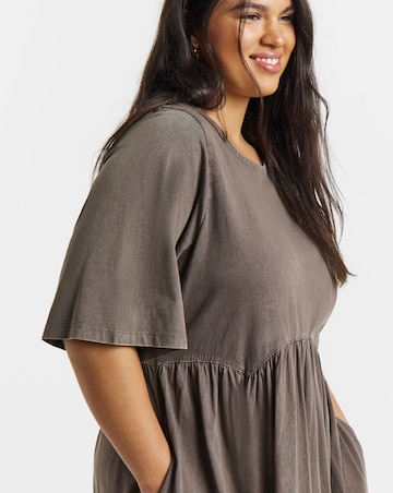 Simply Be Chocolate Acid Wash Boxy Sleeve Midi Dress With Pockets