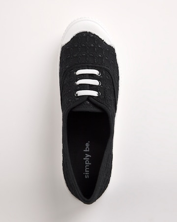 Burney Broderie Lace Up Plimsole Trainers Wide E Fit