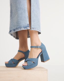 Mia Cross Front Platform Heeled Sandals - Wide Fit (E)