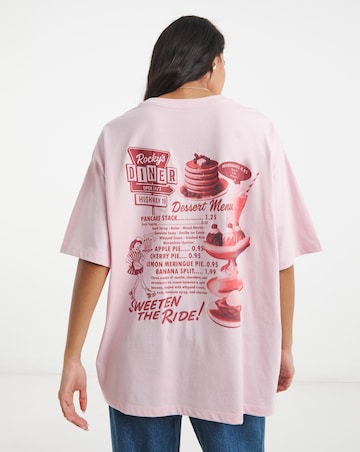 Simply Be Pink Rocky's Diner Oversized Graphic T-Shirt