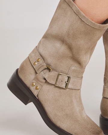 Orlando Suede Harness Buckle Ankle Biker Boots - Wide Fit (E)