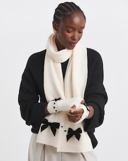 Velvet Bow Knitted Scarf &amp; Handwarmer Set