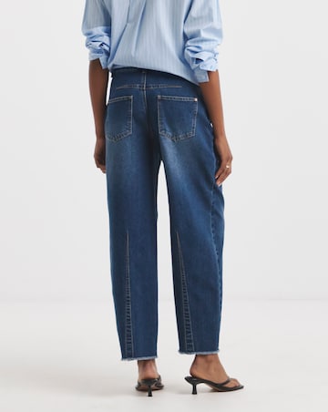 Mid Wash Comfort Stretch Dart Detail Barrel Leg Jeans