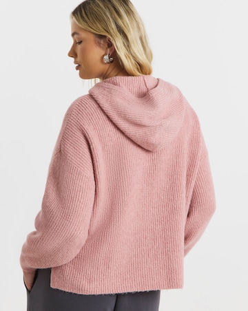Cosy Yarn Blush Pink Ribbed Knitted Hoodie