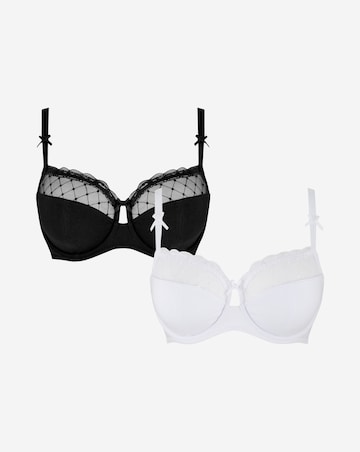 Pretty Secrets 2 Pack Rachel Embroidery Balcony Bras B-G Black/White
