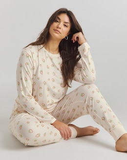 Chelsea Peers Jersey Ditsy Strawberry Print Crew Pyjama Set