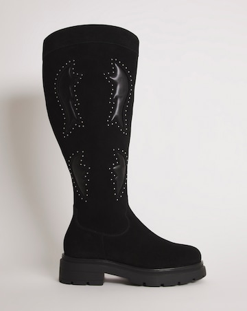 Caralynn Suede Western Knee High Boots - Extra Wide Fit (EEE) & Super Curvy Calf