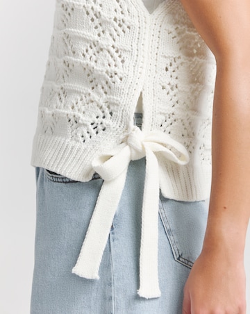 Cream Cotton Tie Side Knitted Tank Top