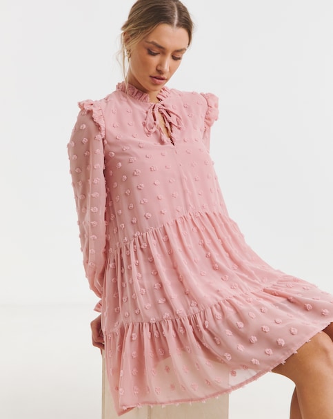 Flounce London Dobby Spot Mini Dress