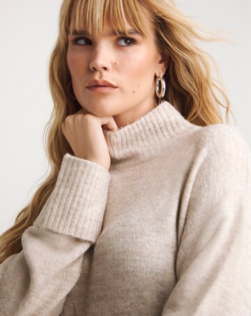 Camel High Neck Knitted Midaxi Dress