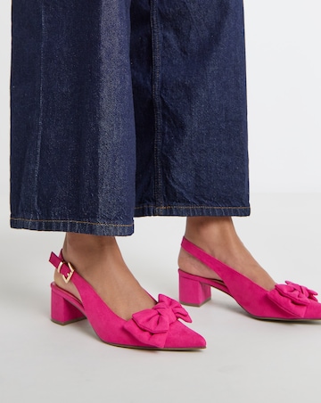 Gianna Low Block Heel Slingback With Bow - Wide Fit (E)