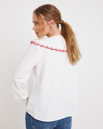 White Embroidered Collared Blouse