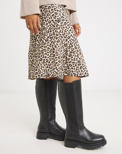 Majesty Knee High Leather Chelsea Boots - Wide Fit (E) & Curvy Calf