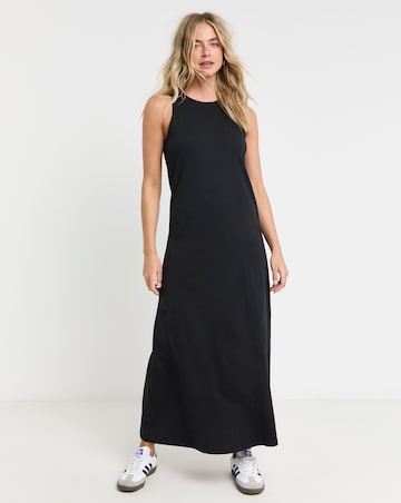Black Cotton Jersey Sleeveless Maxi Dress