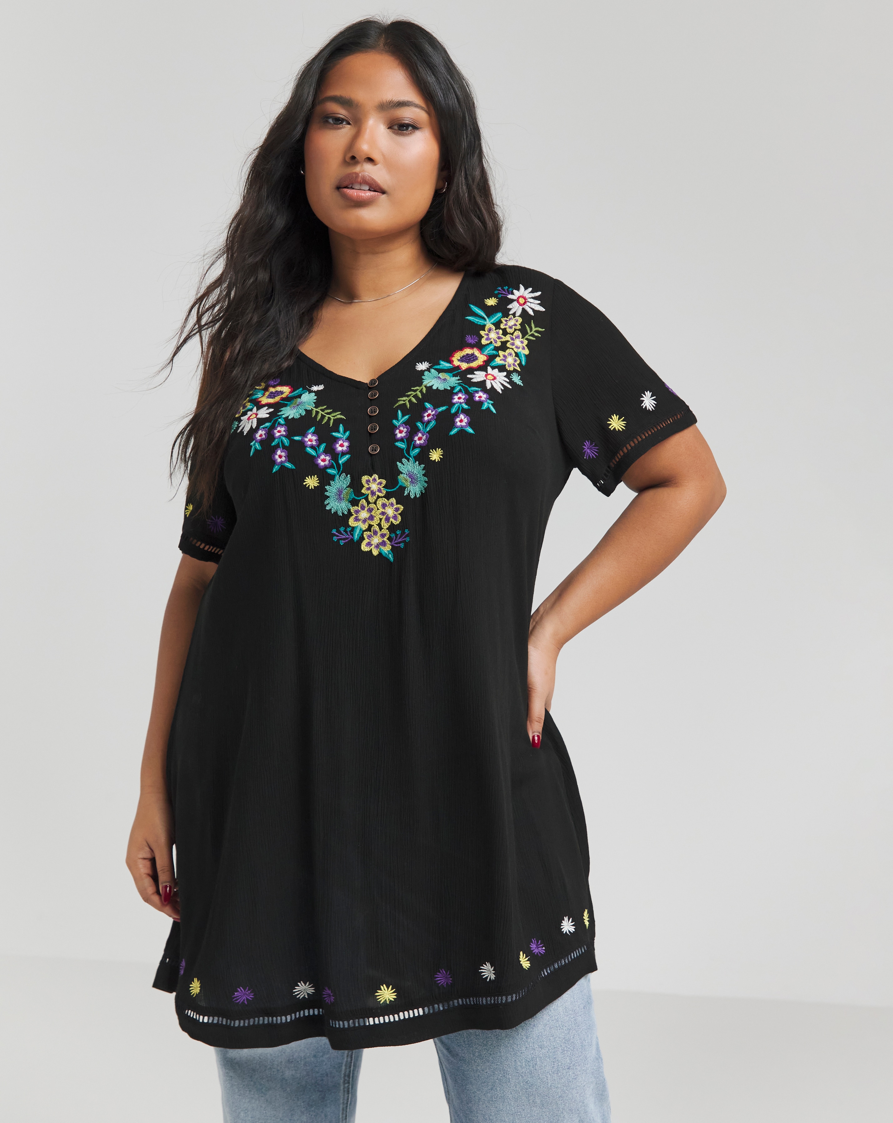 Joe Browns Embroidered Floral Crinkle Tunic