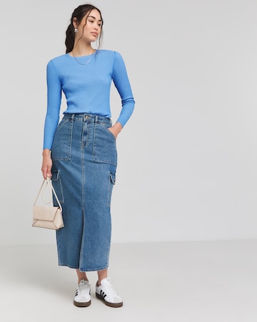 Blue Contrast Rib Crew Neck Jumper