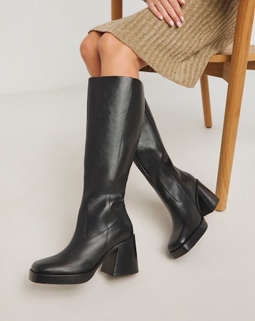 Gingerly Leather Platform Knee High Boots Wide E Fit Super Curvy Calf