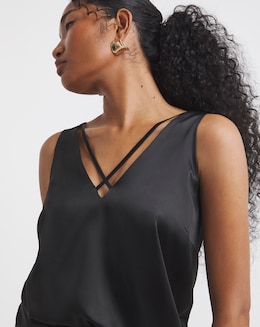 Black Sleeveless Criss Cross Satin Cami
