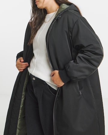 Simply Be Black Hooded Longline Bomber