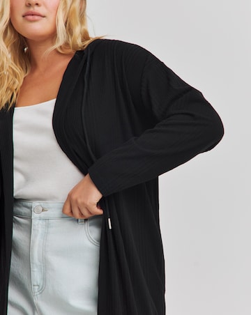 Black Soft Touch Ribbed Hooded Cardigan