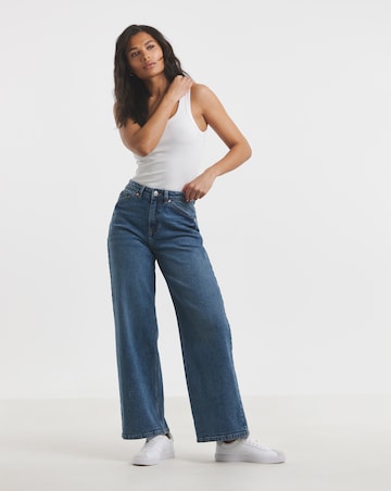 Simply Be 99 1 Mid Blue Comfort Stretch Slouchy Wide Leg Jeans