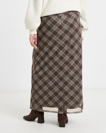 Chocolate & Blue Check Mesh Midaxi Skirt