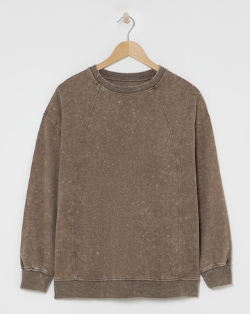 Chocolate Acid Wash Seam Detail Sweatshirt