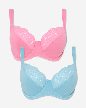 Pretty Secrets (2 Pack) New Jane Cotton Wired Full Cup Bras (D-K) Pink/Blue