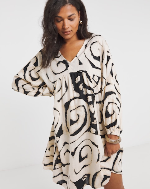 Simply Be - Women's Mono Print Linen Blend Smock Dress - Size 22 - Mono print - 80% Viscose 20% Linen