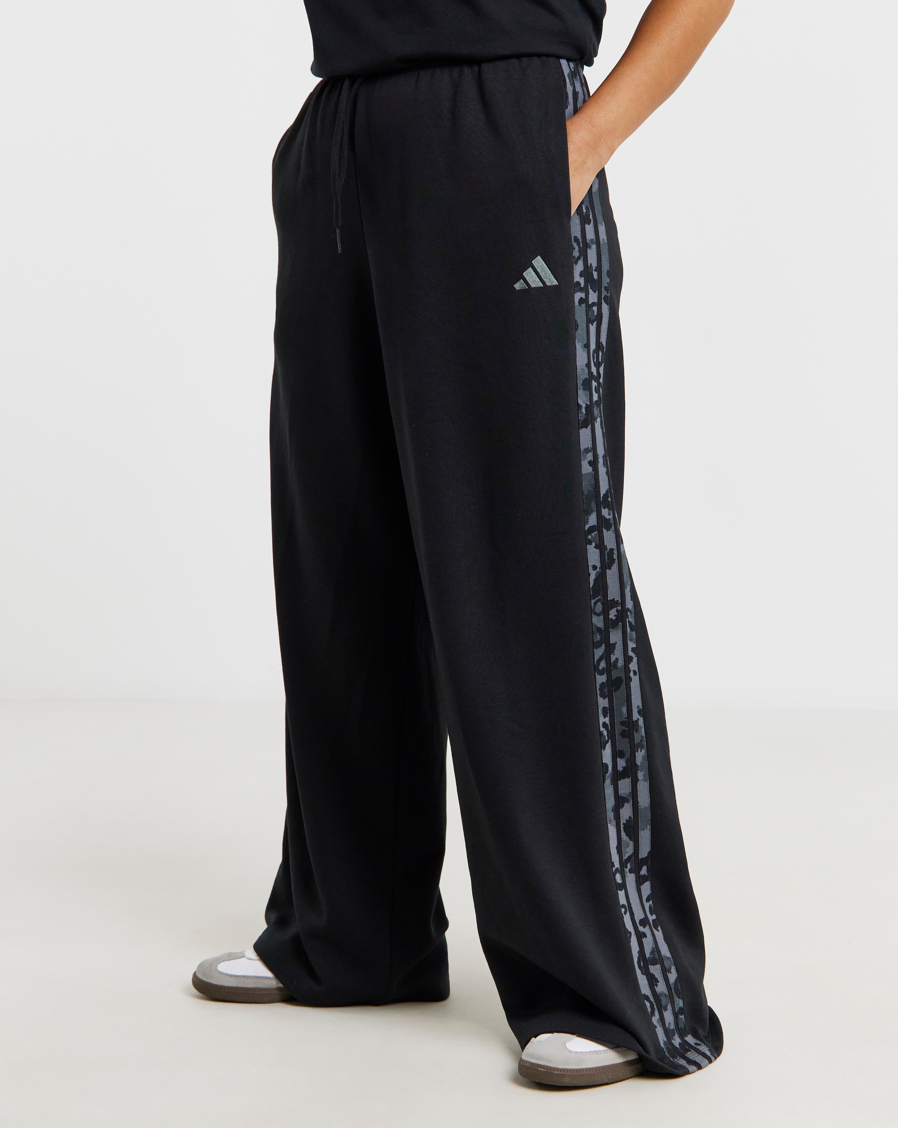 adidas Wide Leg Leopard Print 3 Stripe Jogger | Simply Be