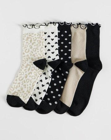 Pretty Secrets (5 Pair Pack) Lettuce Hem Ankle Socks (Wide Fit) Neutral Mix