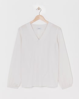 Ivory V Neck Long Sleeve Boxy Blouse