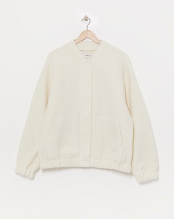 Cream Brushed Faux Wool Bomber