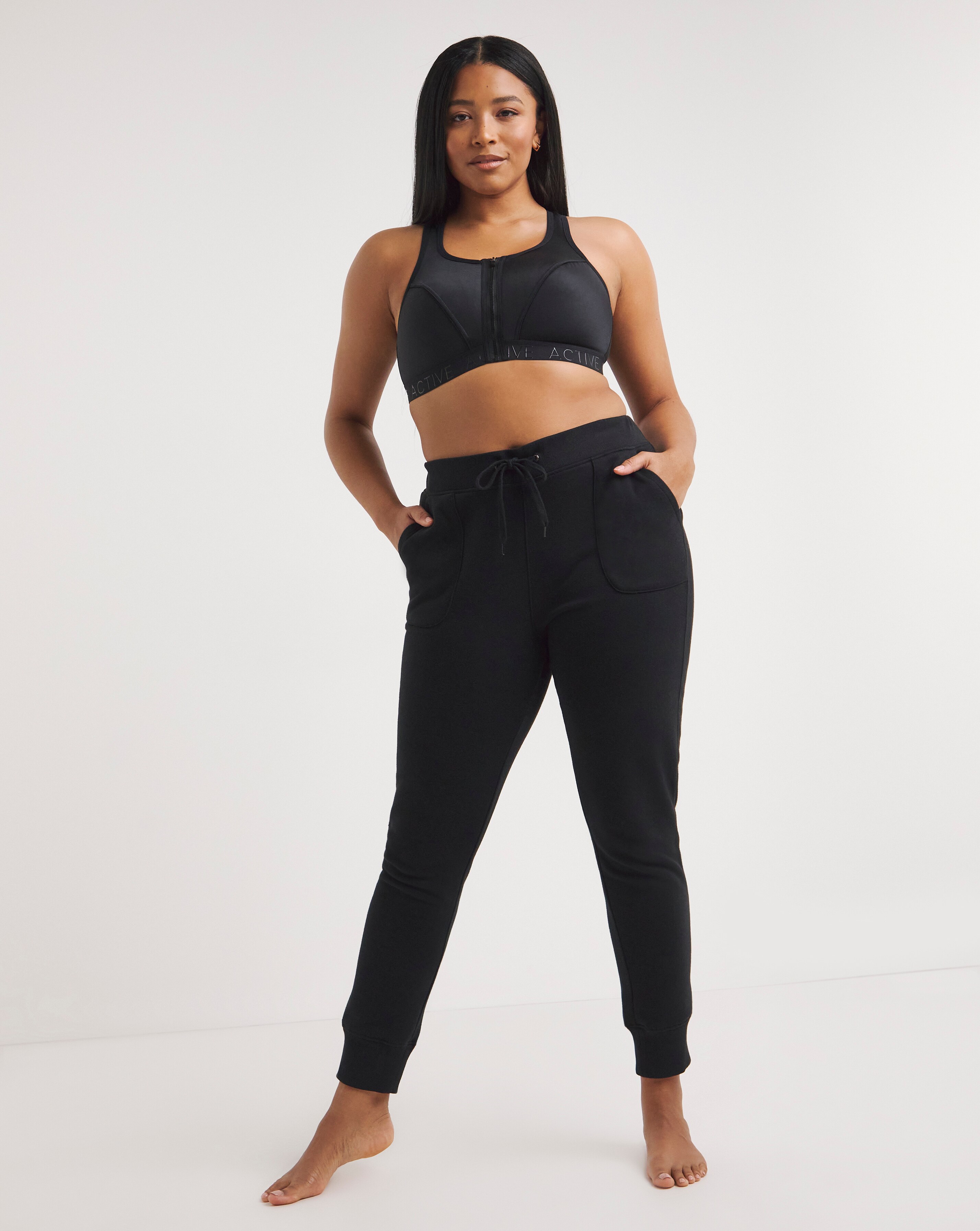 Pretty Secrets High Impact Black Zip Front Sports Bra