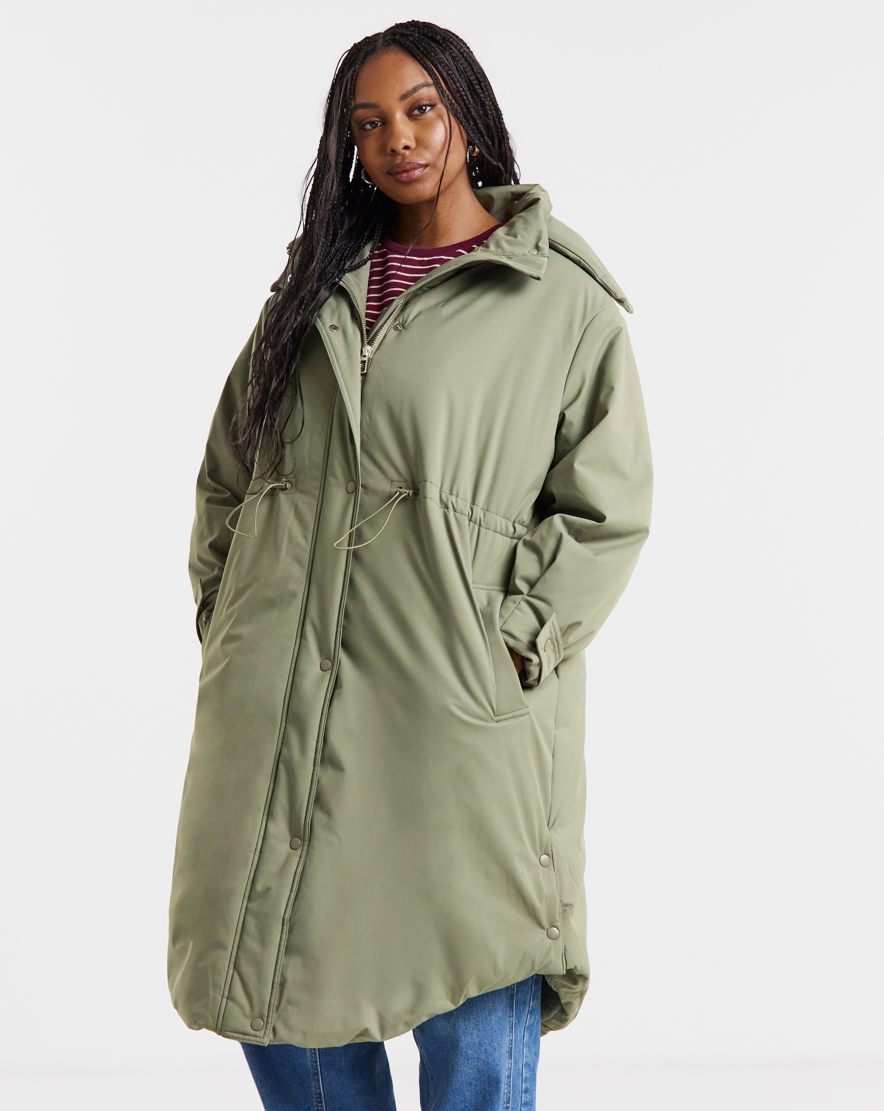 Black Fleece Lined Adjustable Waist Padded Parka | Simply Be