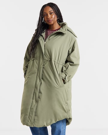 Khaki Borg Lined Flat Padded Parka