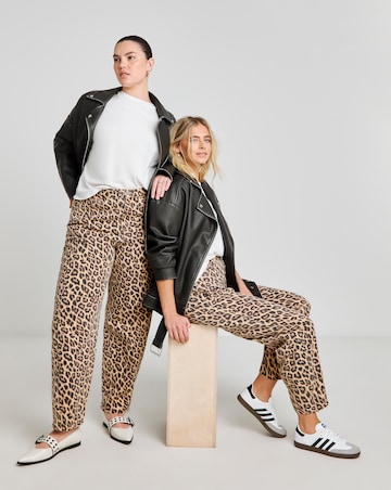 Leopard Denim Barrel Leg Jeans
