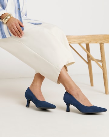 Heavenly Soles Kirsten Suede Pointed Toe Court Shoes - Wide Fit (E)