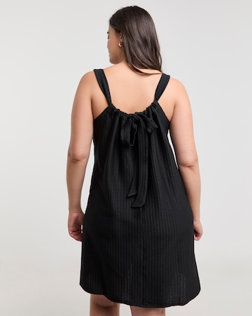 Black Textured Jersey Smock Dress With Tie Back