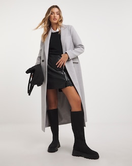 Grey Column Maxi Faux Wool Coat