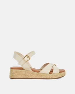 Dune Littleton Leather Woven Flatform Sandals  Wide Fit