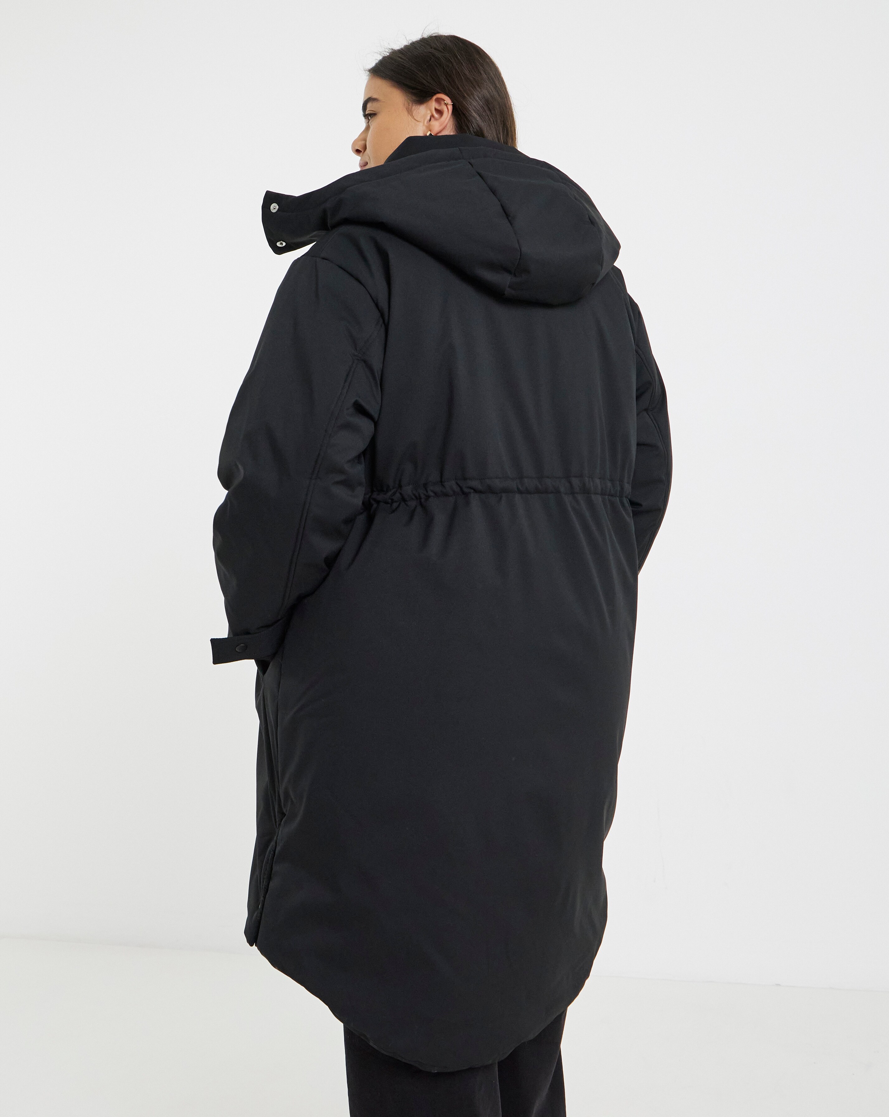 Black Fleece Lined Adjustable Waist Padded Parka | Simply Be