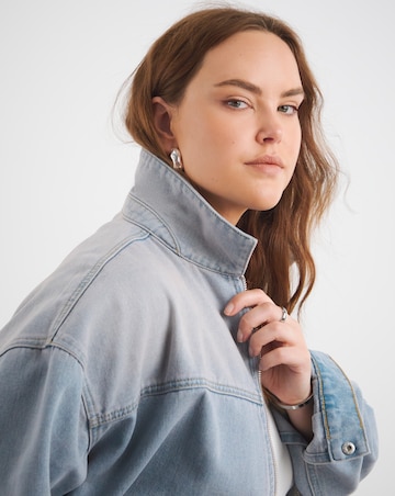Pink Tint Cropped Denim Bomber