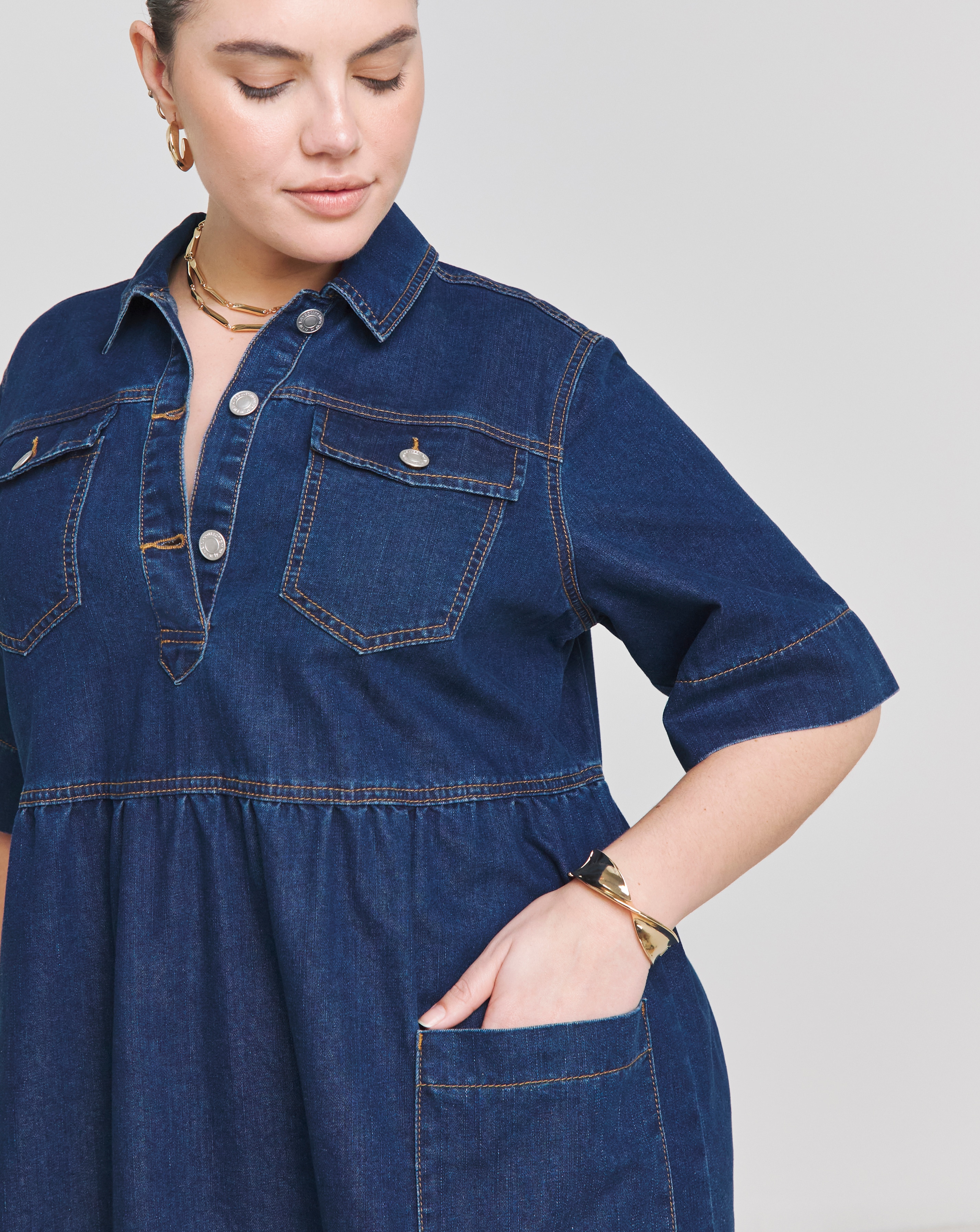 Indigo Half Sleeve Denim Midaxi Dress | Simply Be