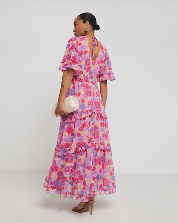 Pink Floral Tiered Maxi Dress